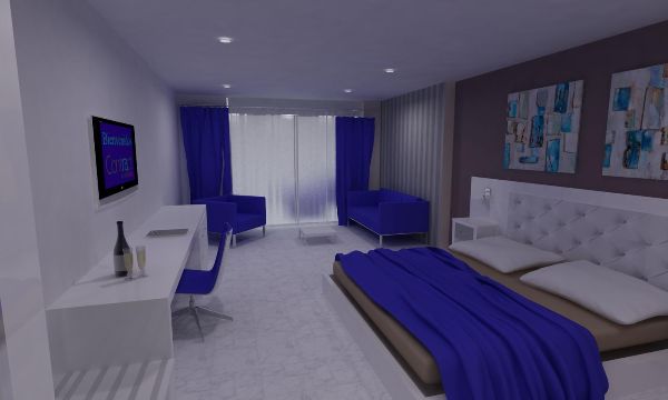 Habitación hotel en tonos azules